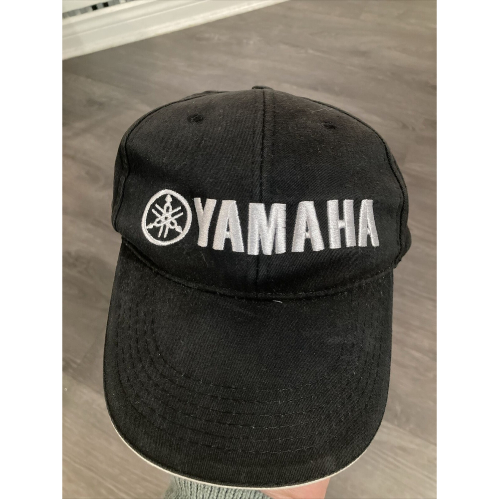 Black Yamaha TVG Hat Baseball Cap Strap Back White Embroidery Logo!